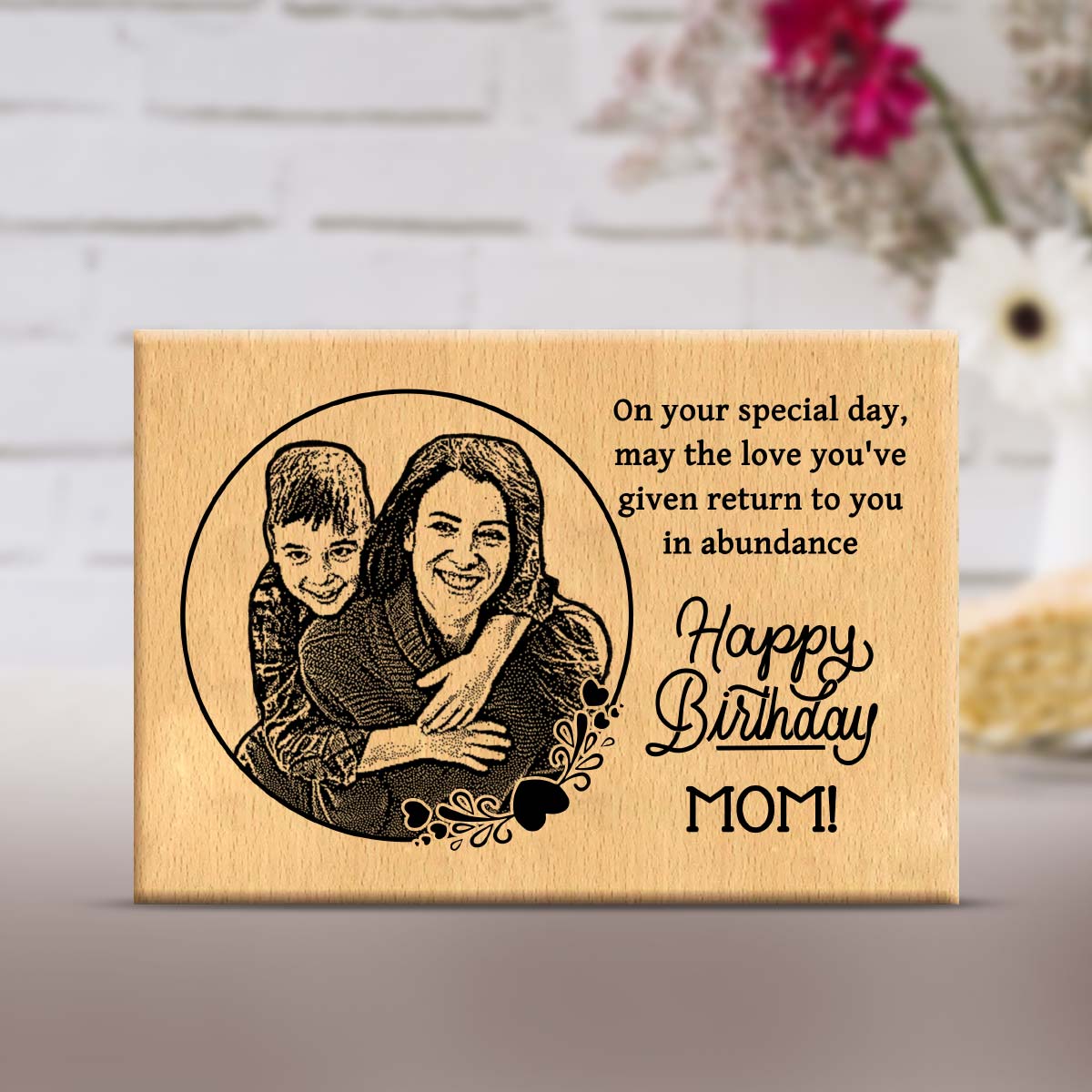Personalised Happy Birthday Mom Wooden Frame Plaque-1