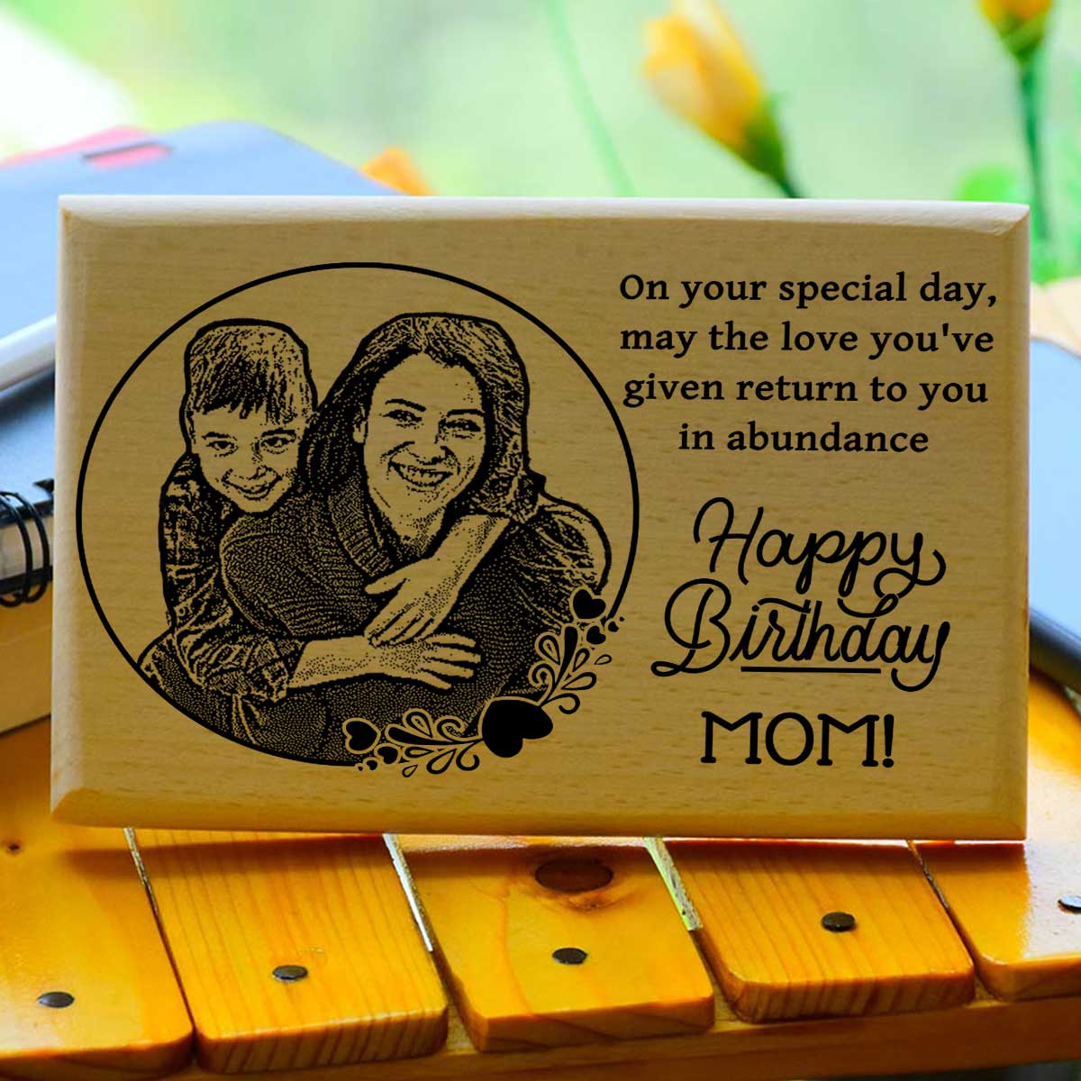 Personalized Engraved Birthday Wooden Photo Frame For Mom