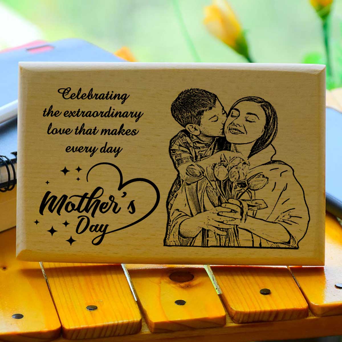 Customized Quoted Engraved Wooden Photo Frame For Mother's Day