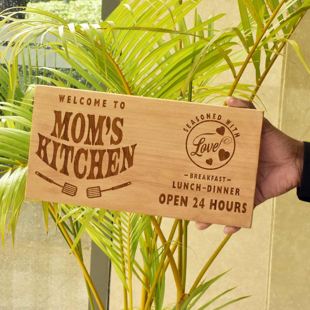 Mom's Kitchen Wooden Engraved Name Plate Gift For Mother
