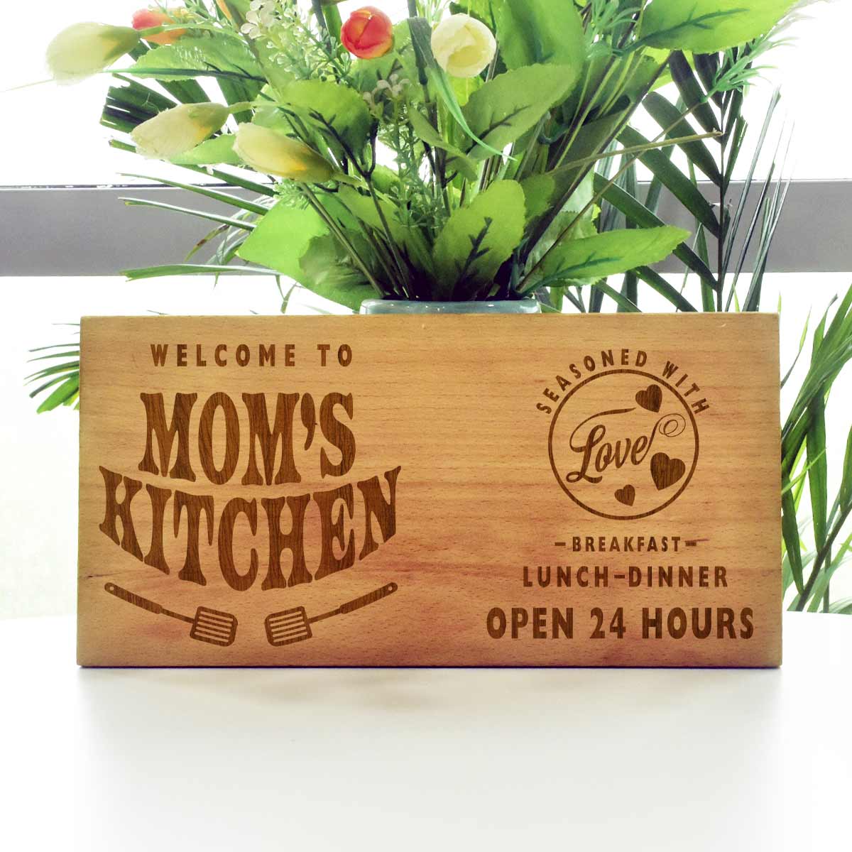 Mom's Kitchen Wooden Engraved Name Plate Gift For Mother