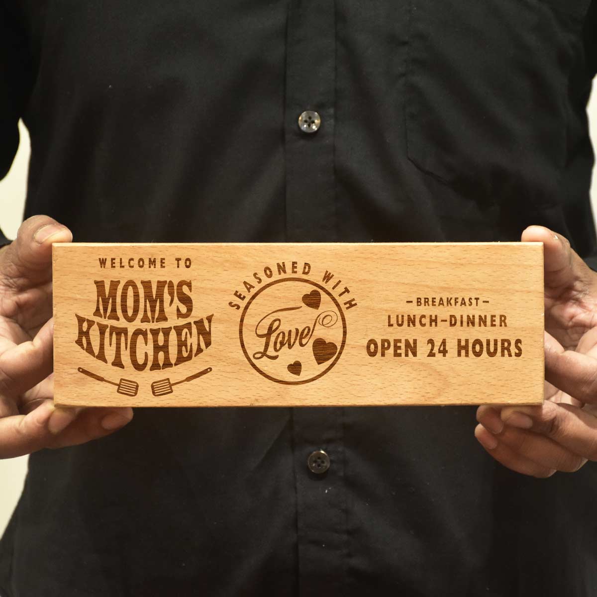 Mom's Kitchen Wooden Engraved Name Plate Gift For Mother