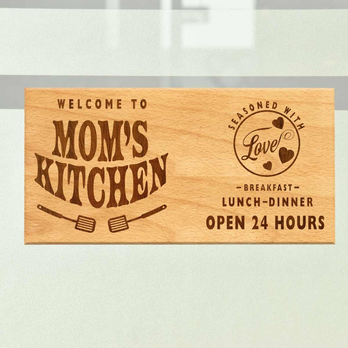 Mom's Kitchen Wooden Engraved Name Plate Gift For Mother