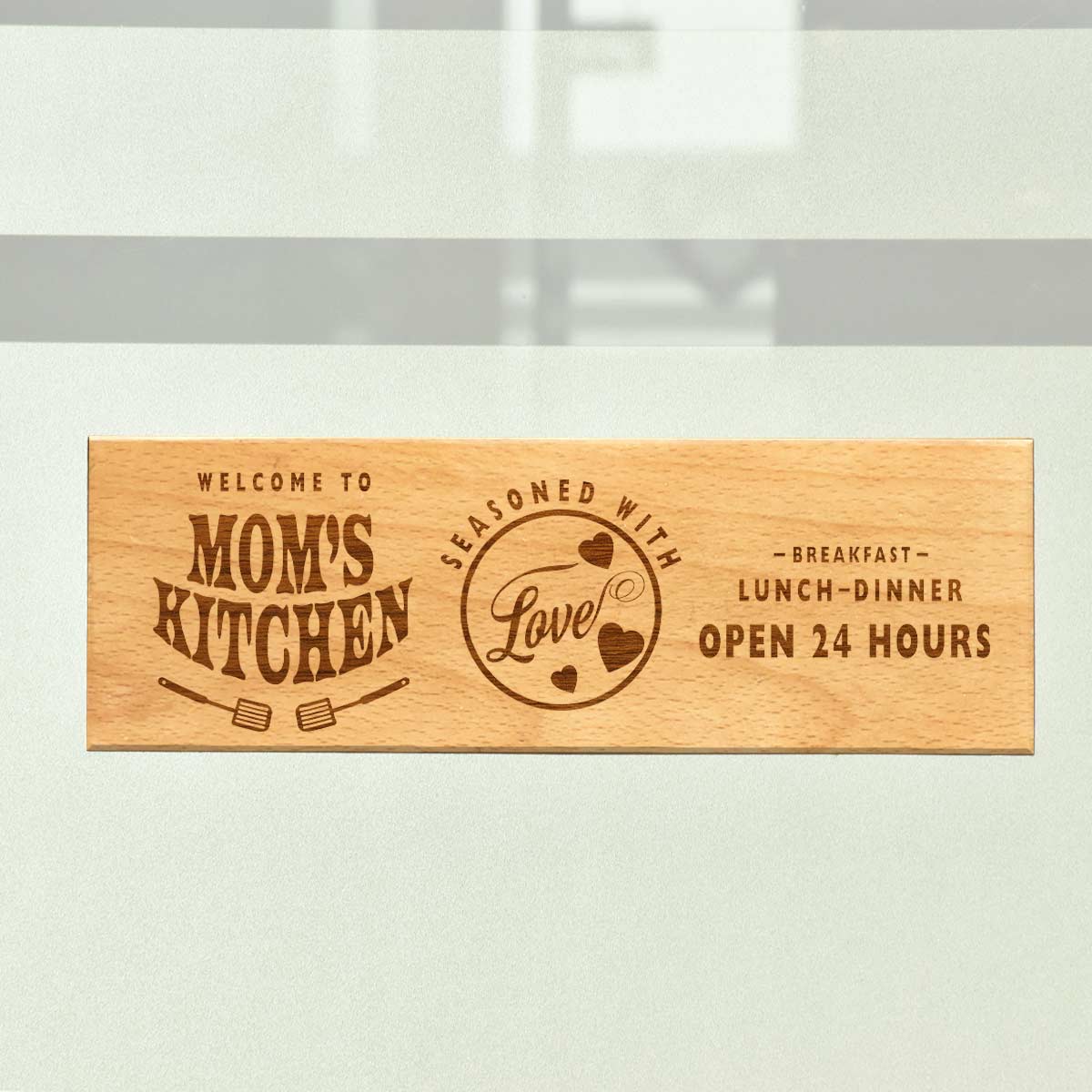 Mom's Kitchen Wooden Engraved Name Plate Gift For Mother