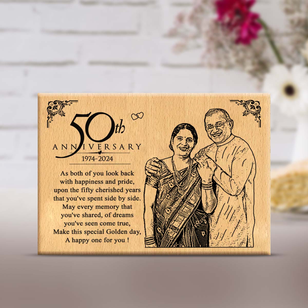 Happy 50th Anniversary Gift for Couples Wooden Photo Frame