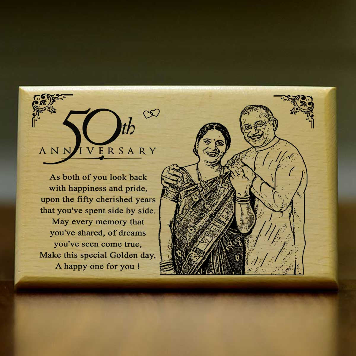 Personalized 50th Anniversary Engraved Wooden Photo Frame for Parents