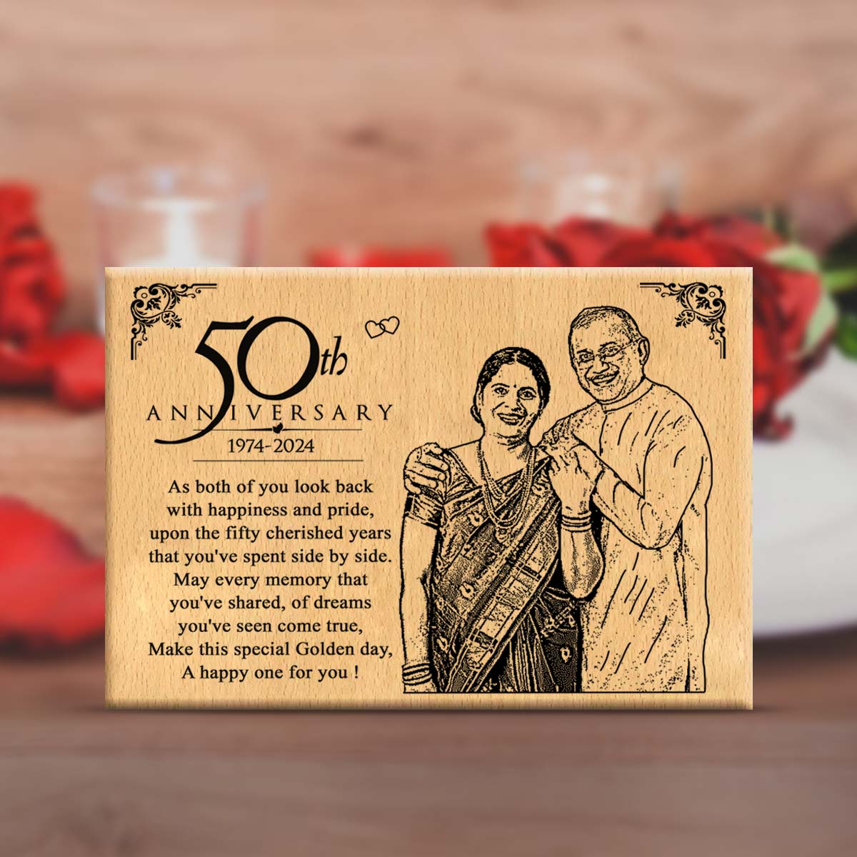 Happy 50th Anniversary Gift for Couples Wooden Photo Frame