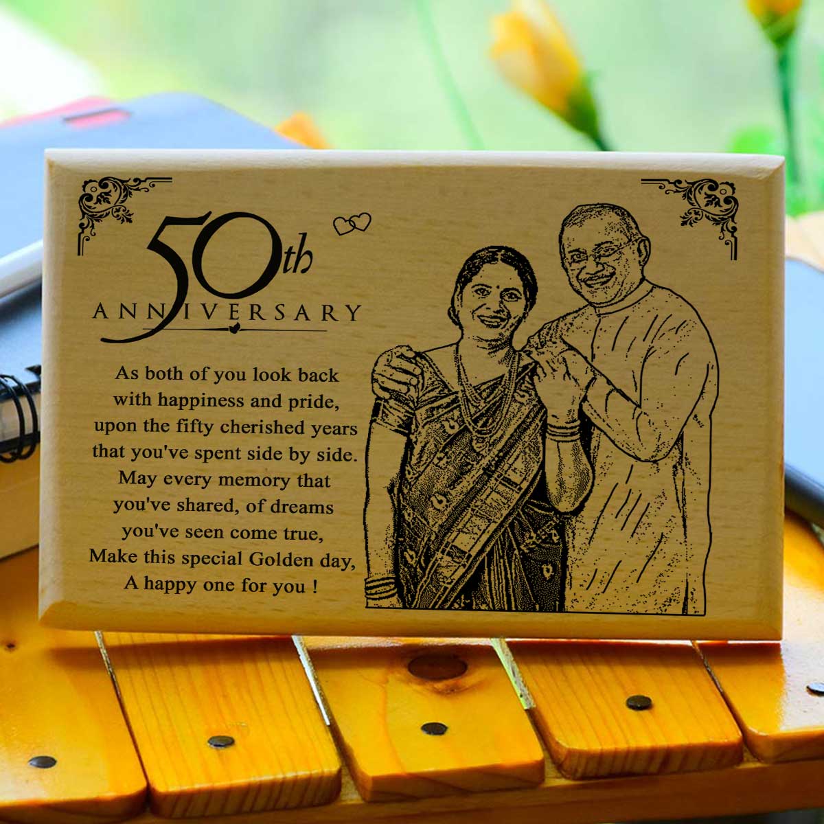 Personalized 50th Anniversary Engraved Wooden Photo Frame for Parents
