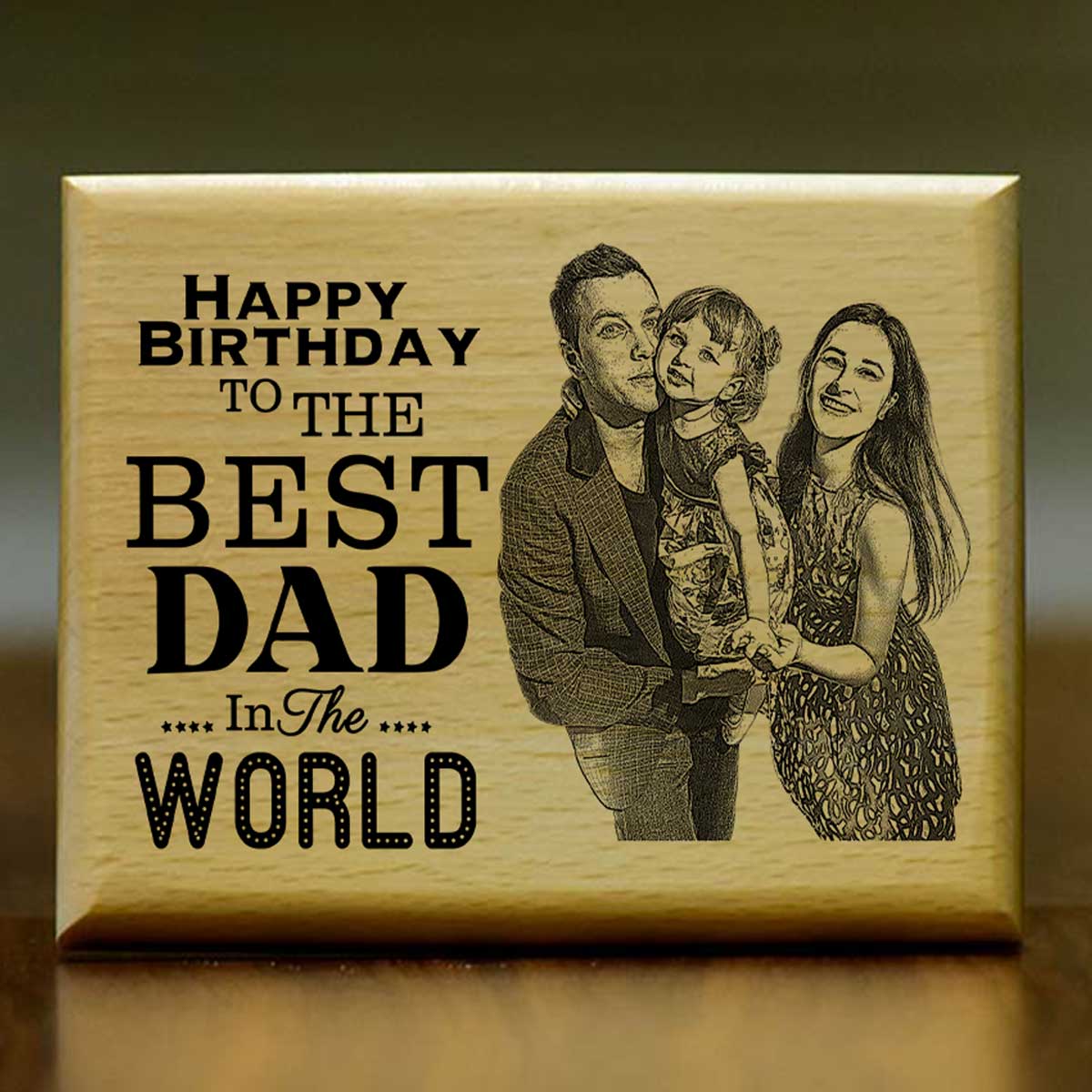 Customized Happy Birthday To Dad Engraved Wooden Photo Frame Gift For Father
