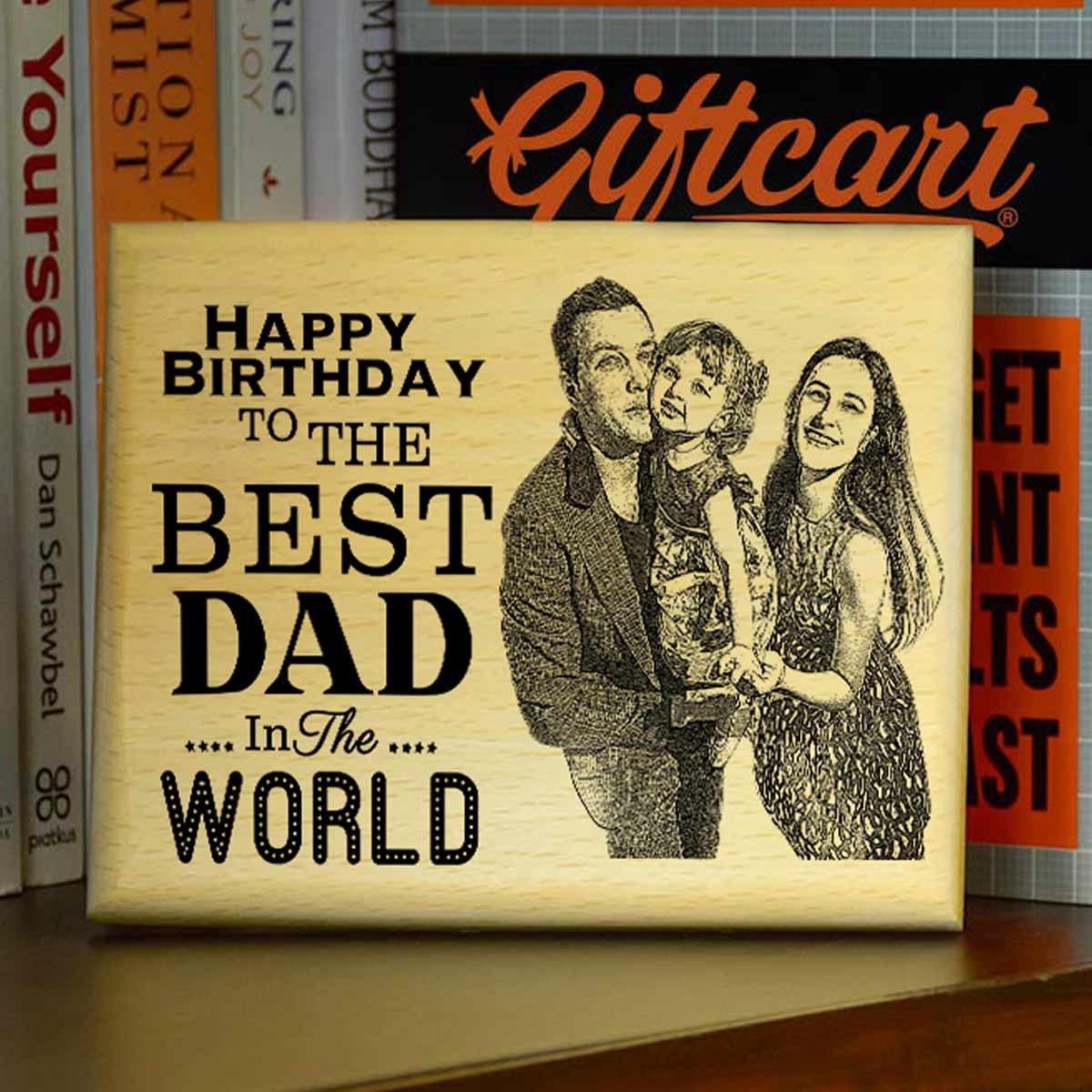 Customized Happy Birthday To Dad Engraved Wooden Photo Frame Gift For Father