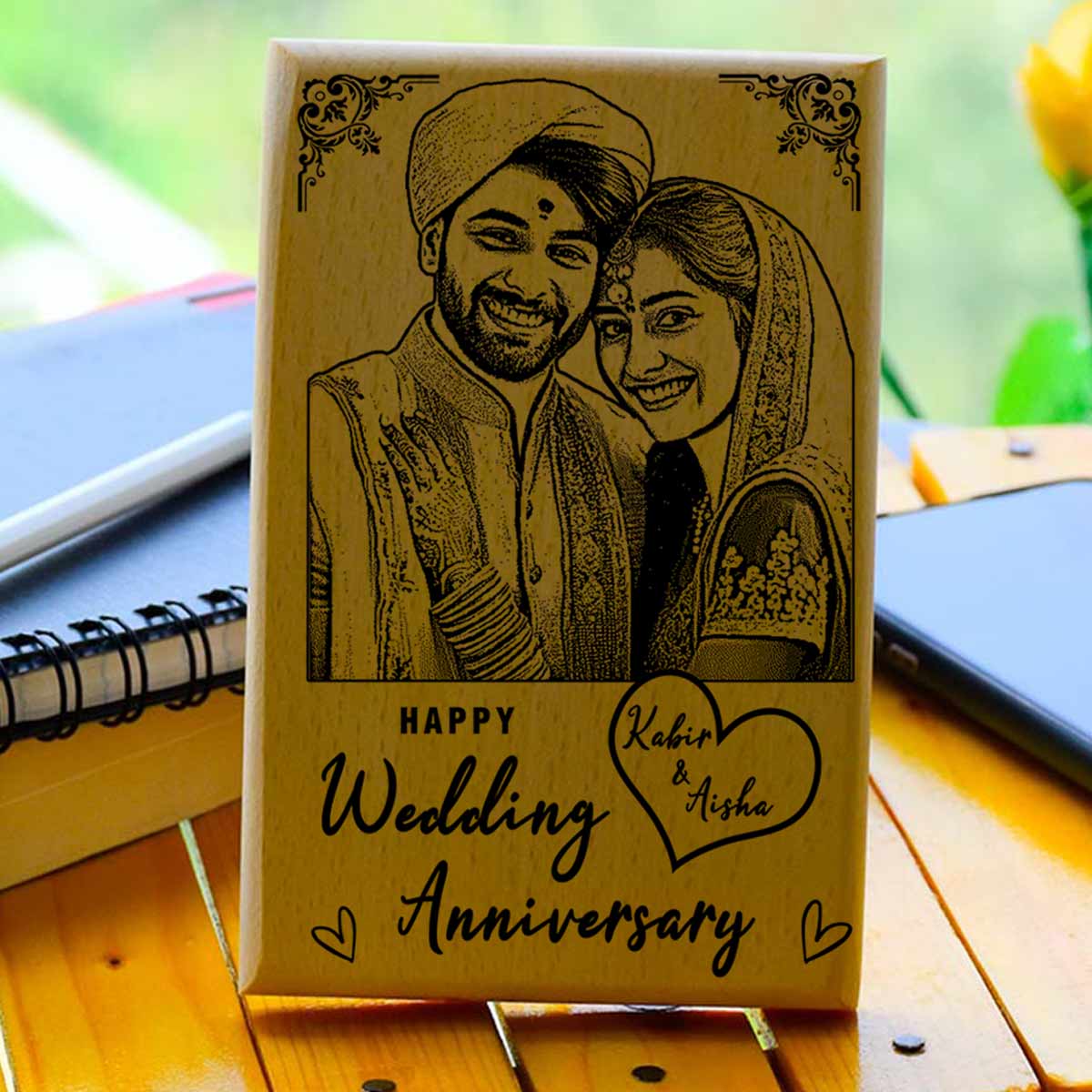 Customised Happy Wedding Anniversary Engraved Wooden Photo Frame Gift For Anniversary