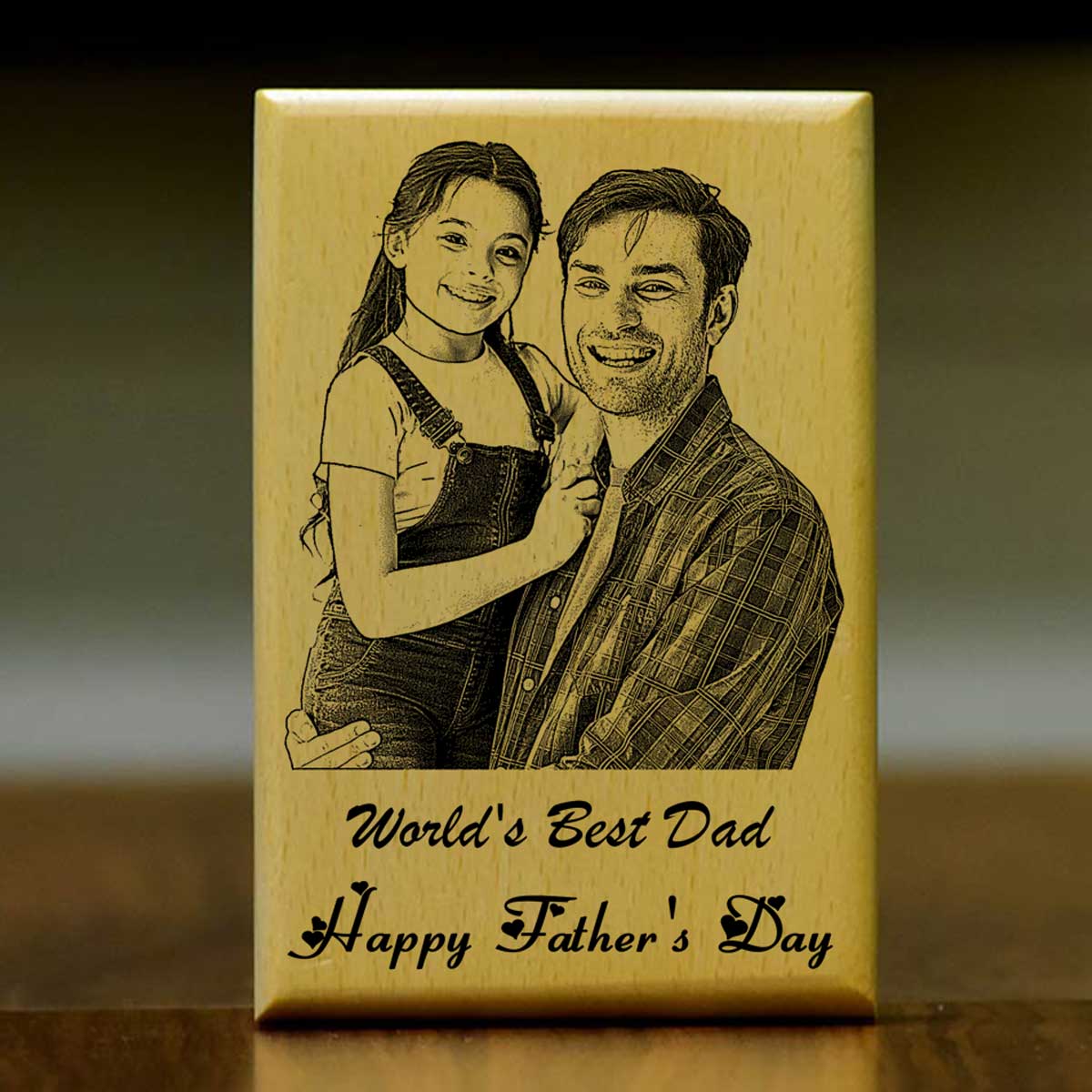 Customized World's The Best Dad Engraved Wooden Photo Frame Gift For Father's Day