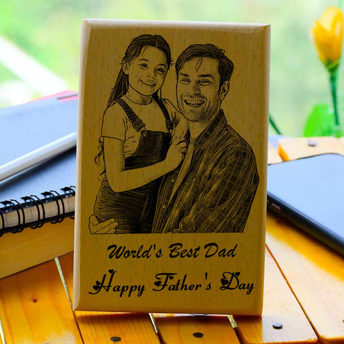 Customized World's The Best Dad Engraved Wooden Photo Frame Gift For Father's Day