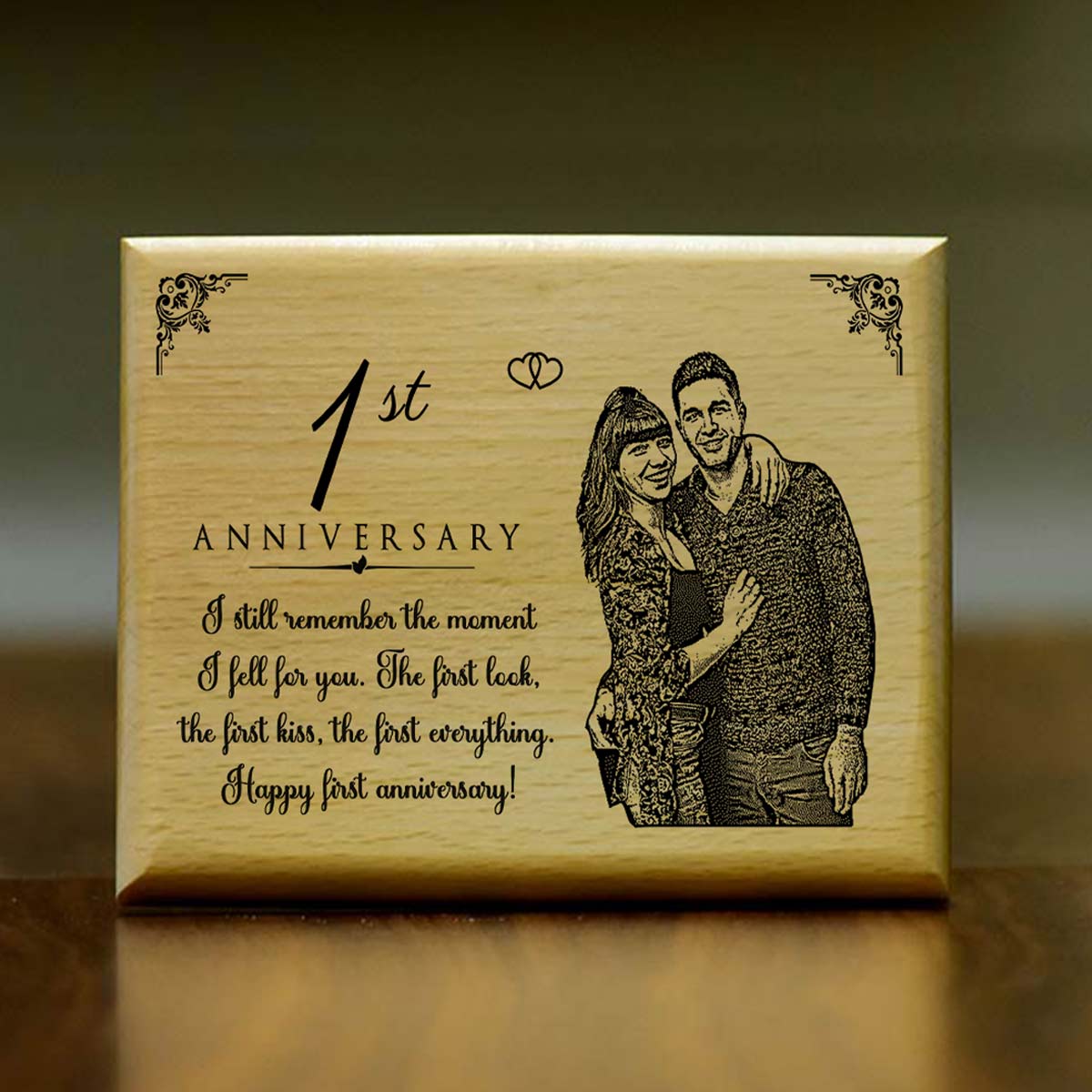 Personalized Engraved Wooden Photo Frame for 1st Anniversary