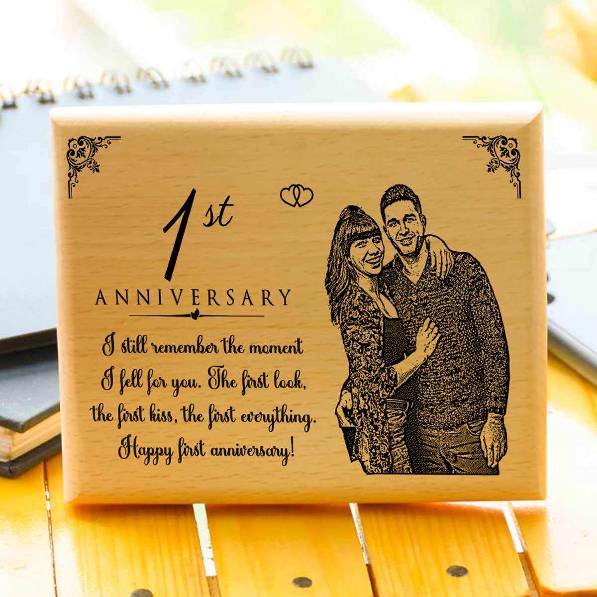 Personalized Engraved Wooden Photo Frame for 1st Anniversary