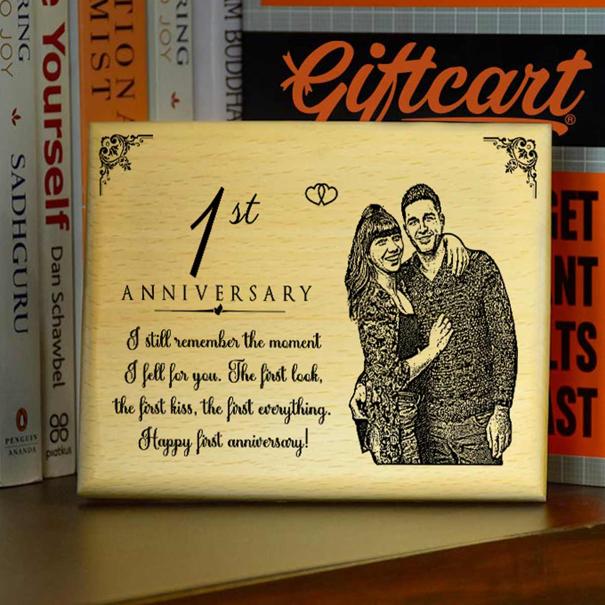 Personalized Engraved Wooden Photo Frame for 1st Anniversary