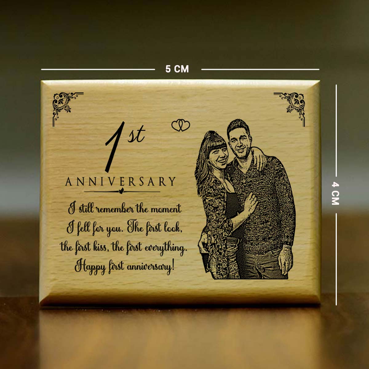 Personalized Engraved Wooden Photo Frame for 1st Anniversary