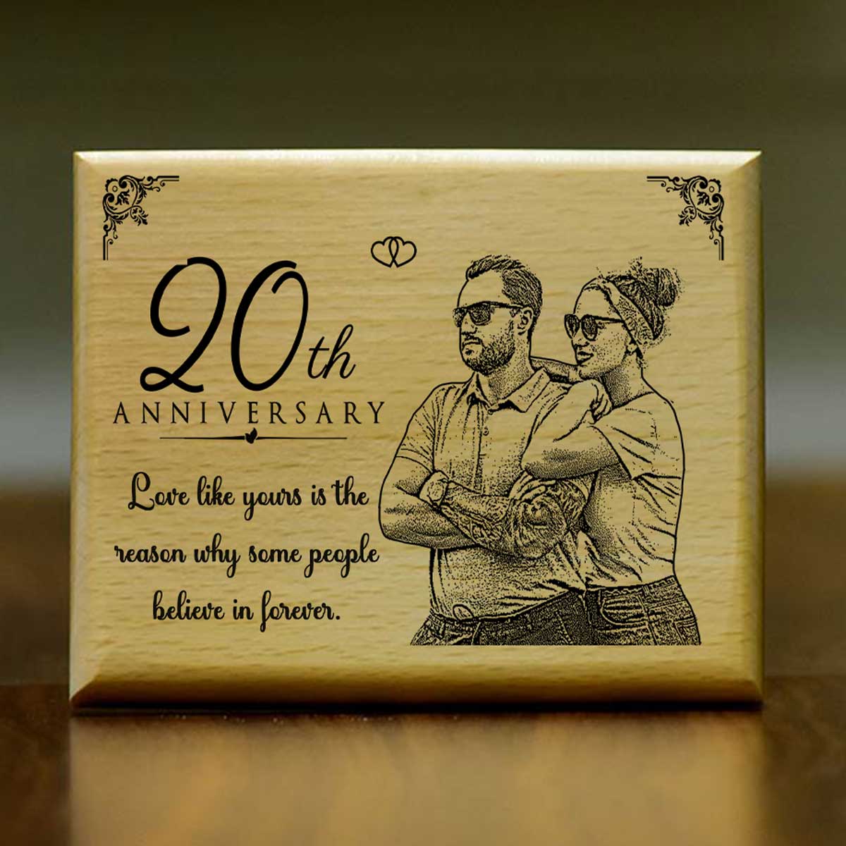 Personalized Engraved Wooden Photo Frame for 20th Anniversary