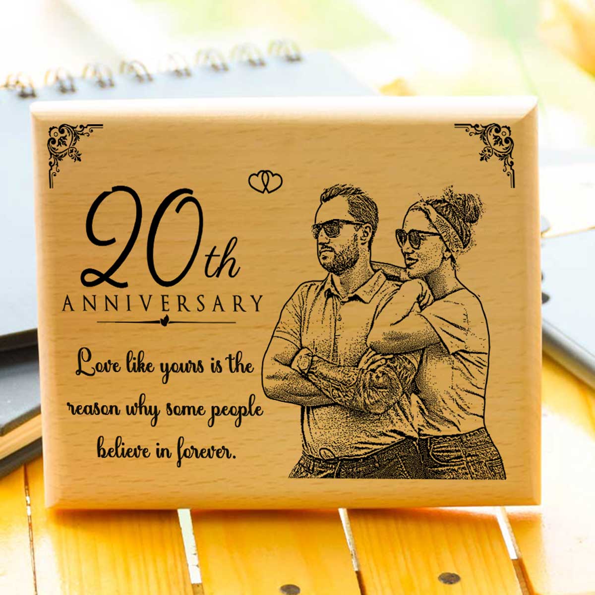 Personalized Engraved Wooden Photo Frame for 20th Anniversary