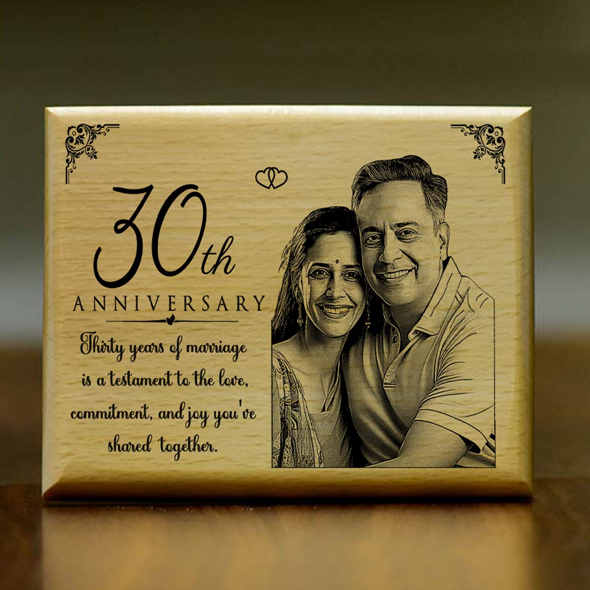 Personalized Engraved Wooden Photo Frame for 30th Anniversary