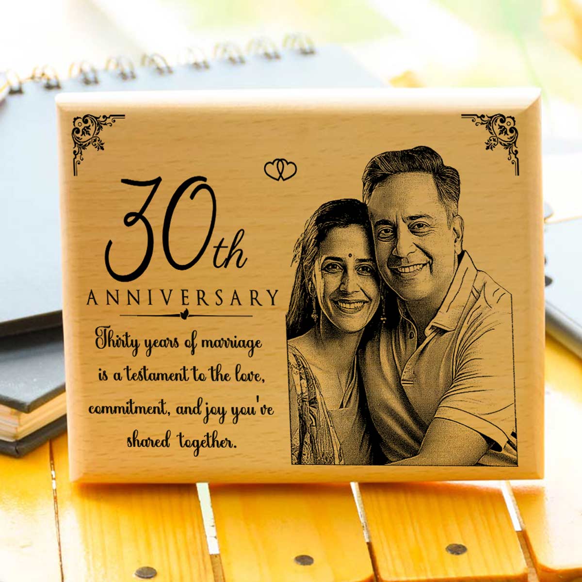 Personalized Engraved Wooden Photo Frame for 30th Anniversary