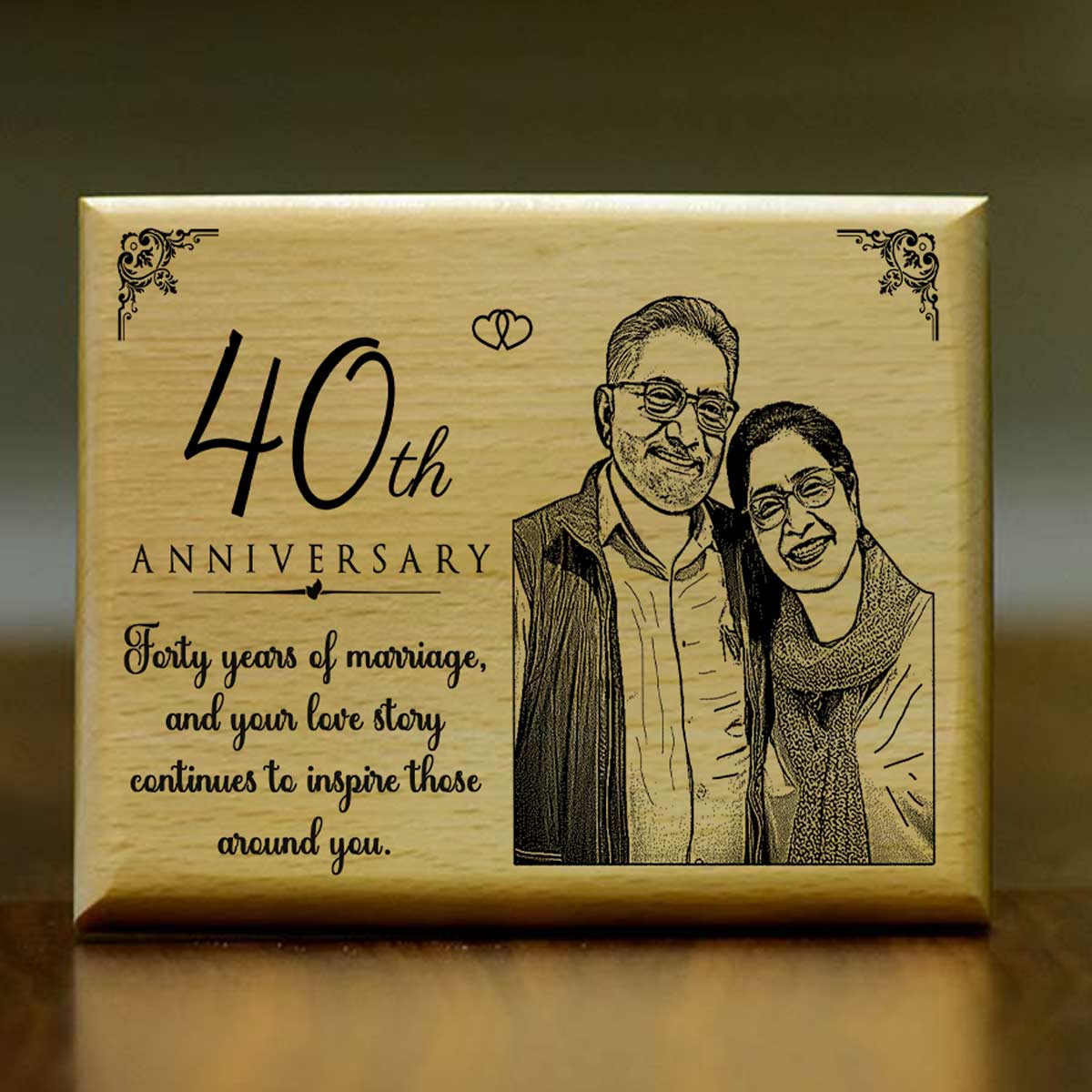 Personalized Engraved Wooden Photo Frame for 40th Anniversary