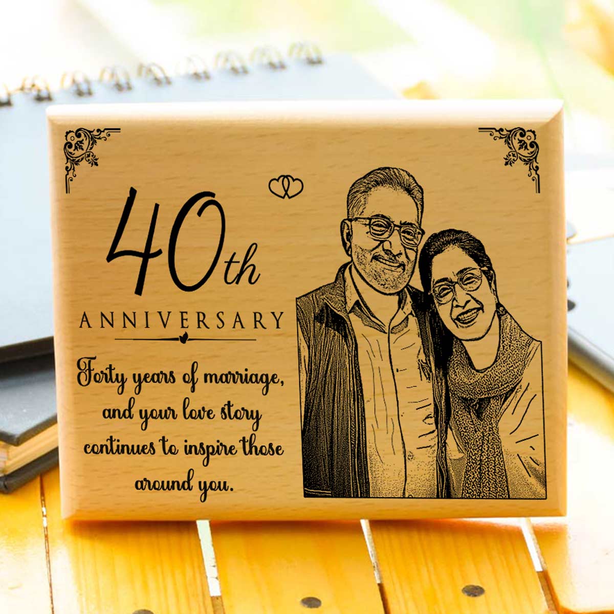 Personalized Engraved Wooden Photo Frame for 40th Anniversary
