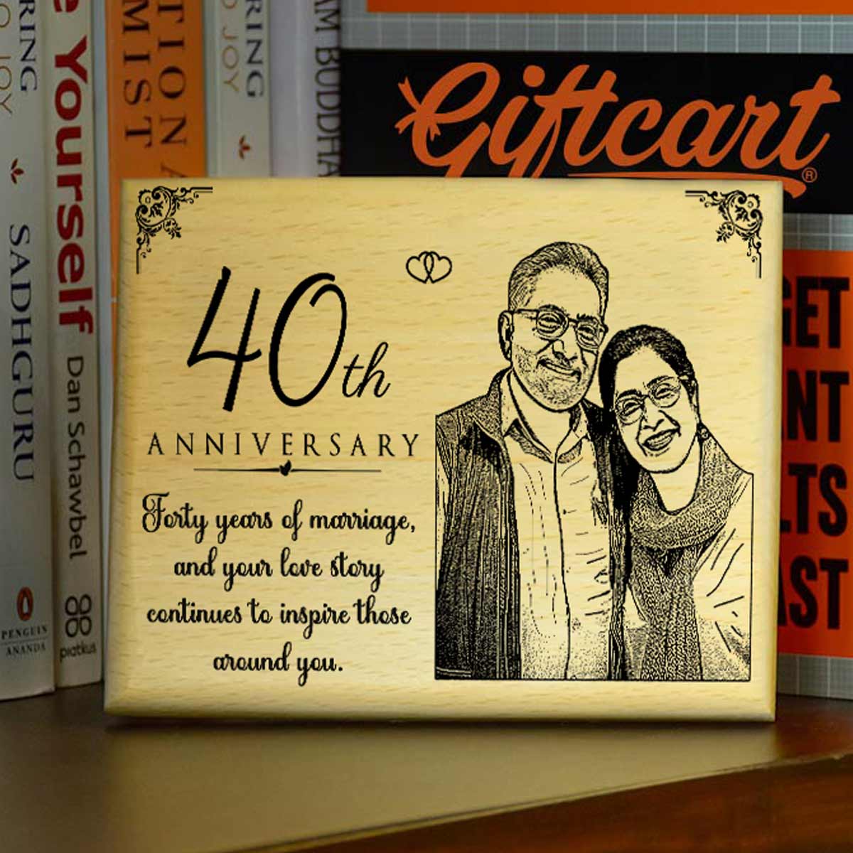 Personalized Engraved Wooden Photo Frame for 40th Anniversary