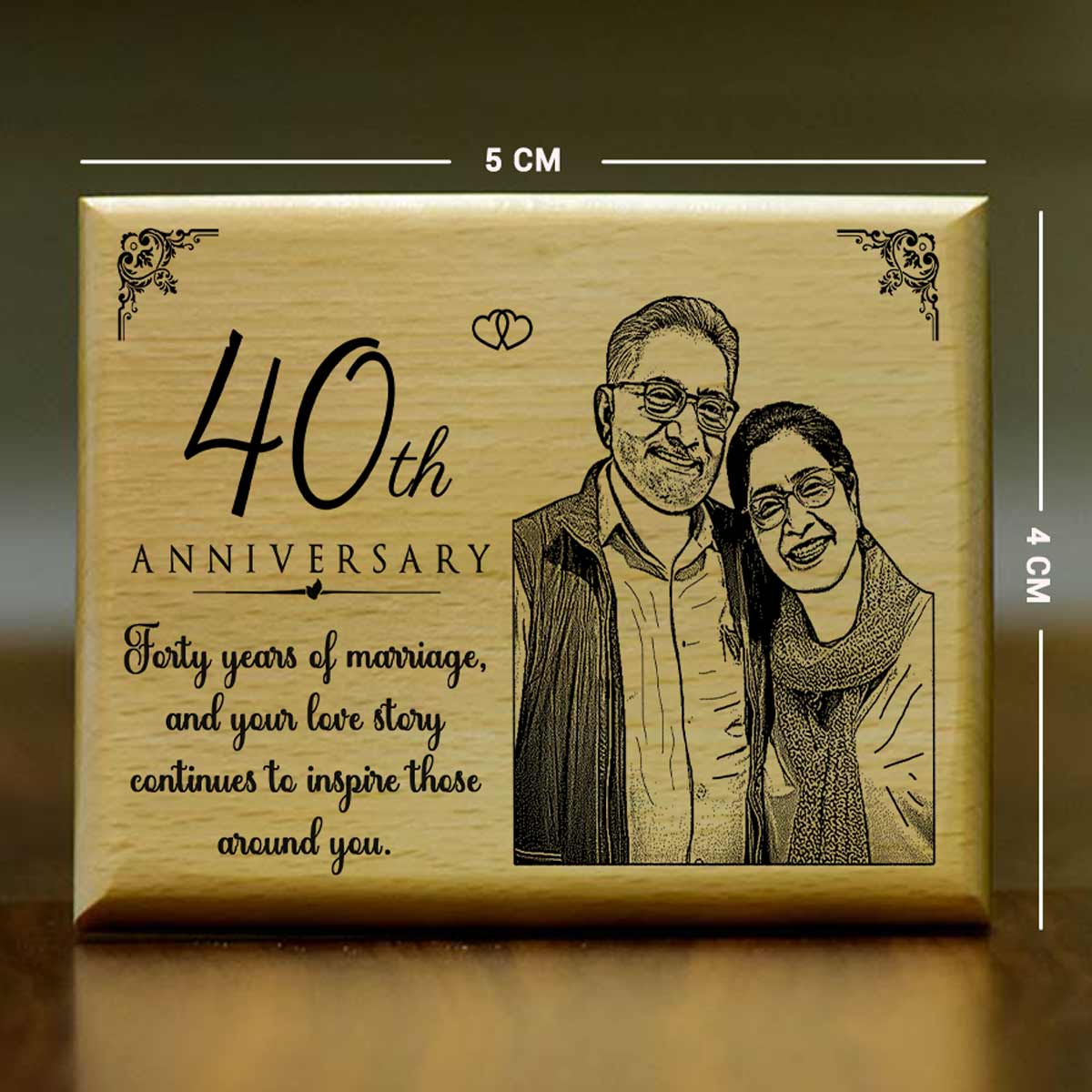 Personalized Engraved Wooden Photo Frame for 40th Anniversary