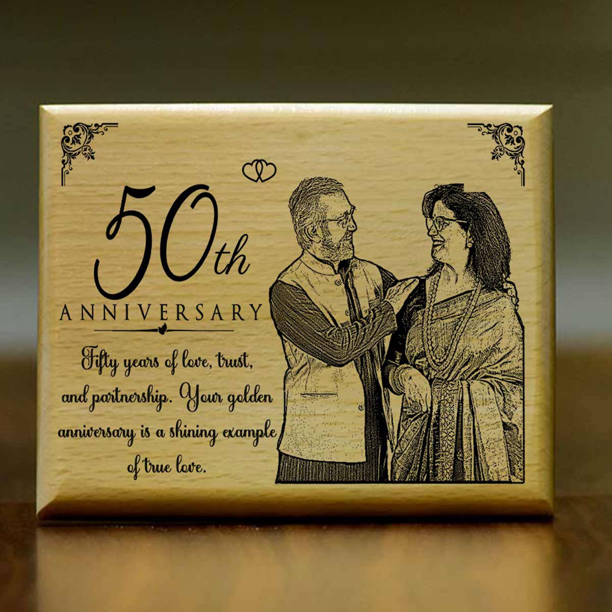 Customized Engraved Wooden Photo Frame for 50th Anniversary