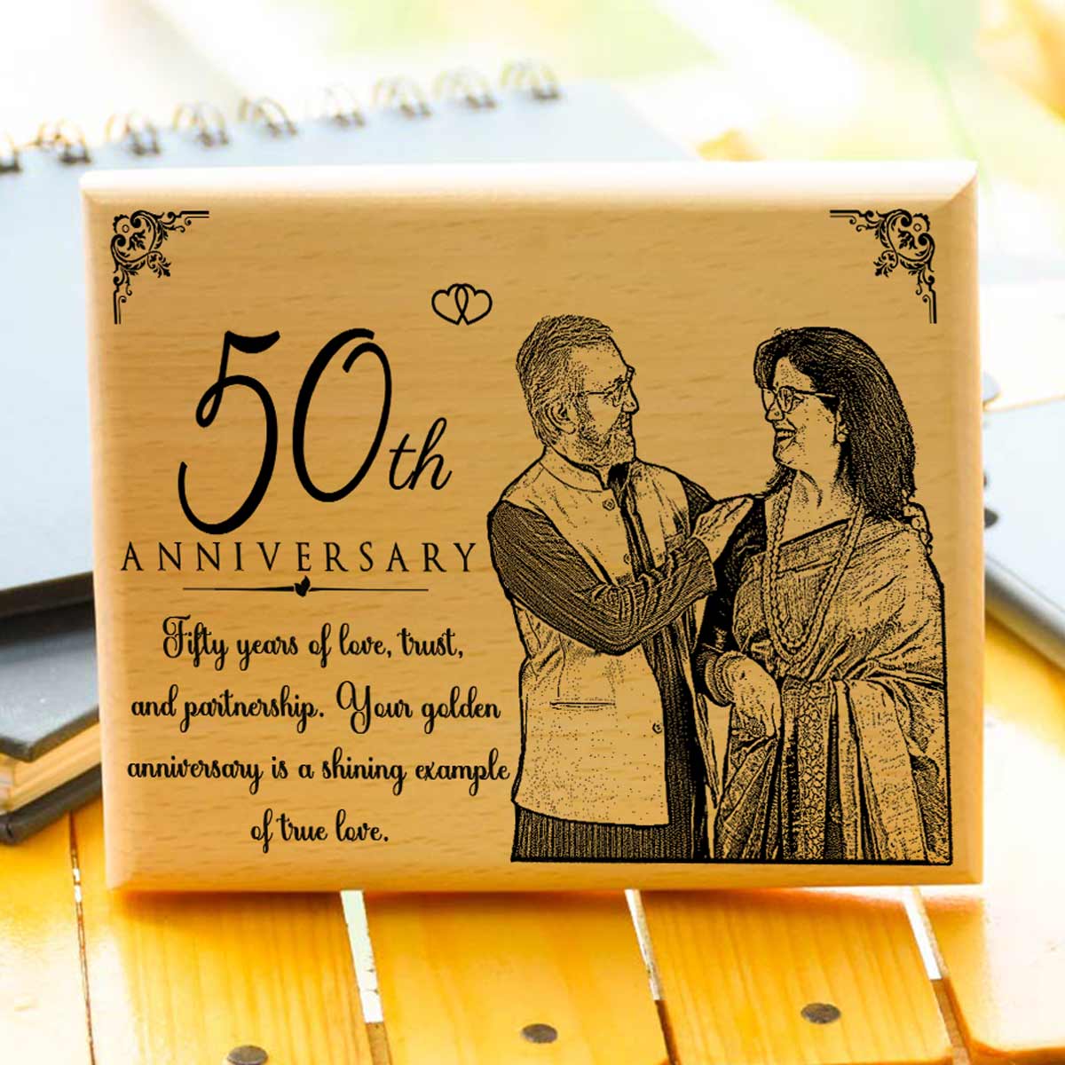 Customized Engraved Wooden Photo Frame for 50th Anniversary