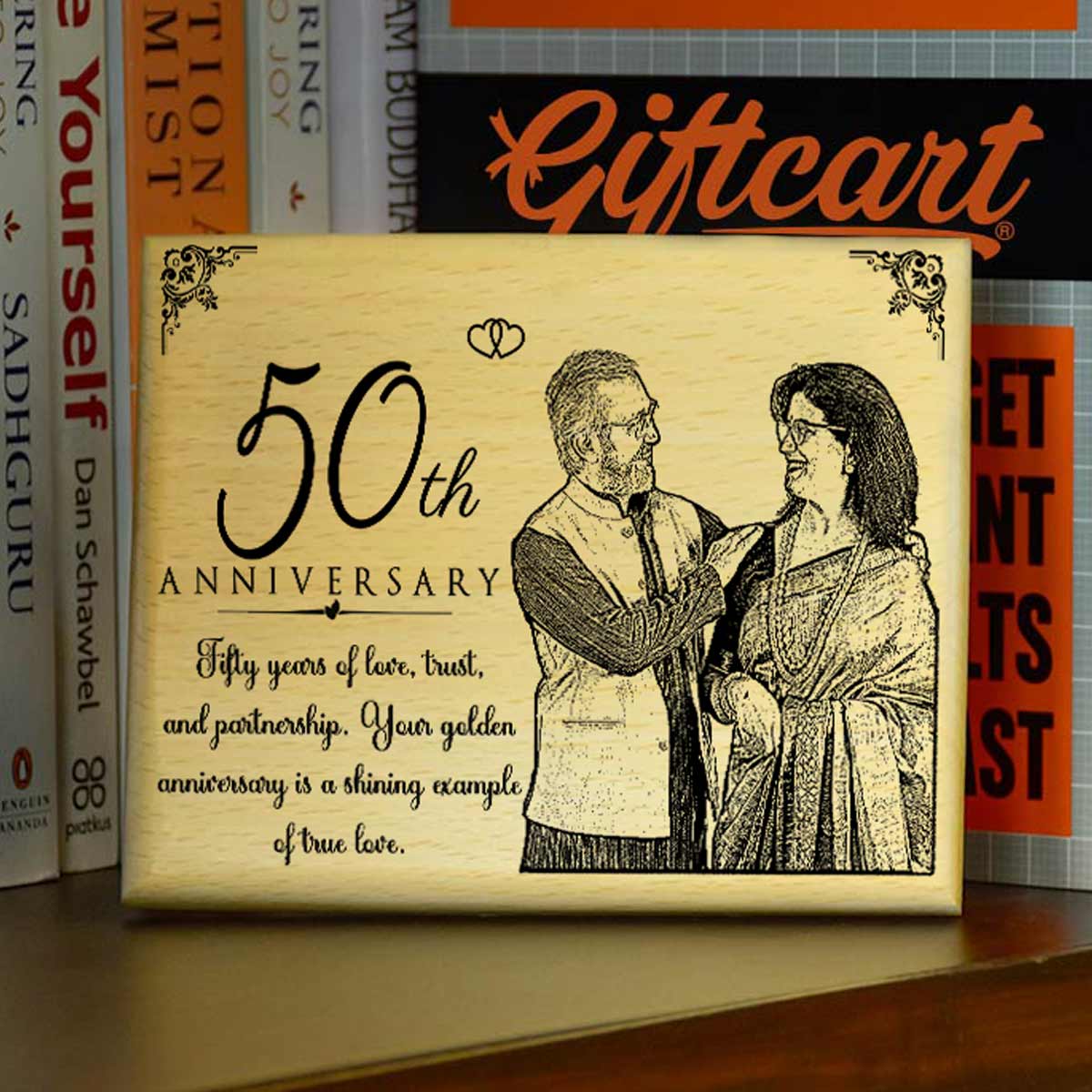 Customized Engraved Wooden Photo Frame for 50th Anniversary
