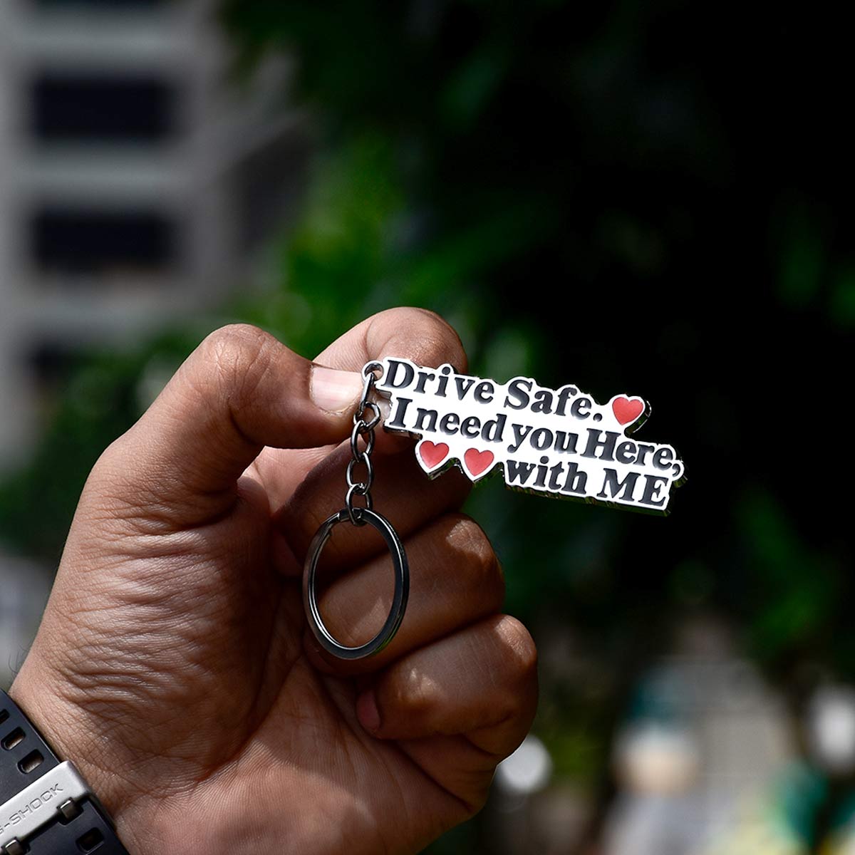 Drive Safe Metal Keychain