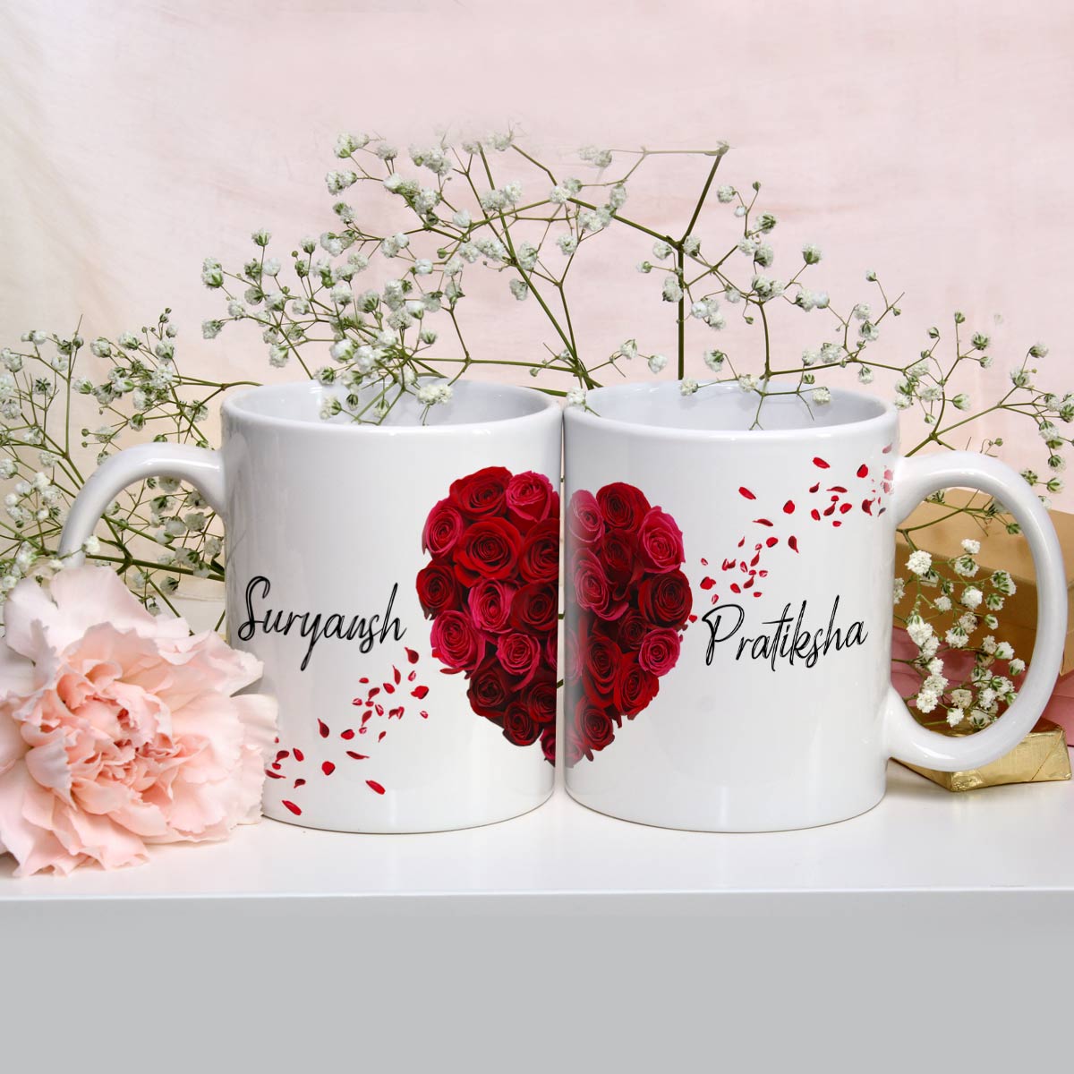 Personalized Heartfelt Love Coffee Mug Set of 2 for Valentine's Day