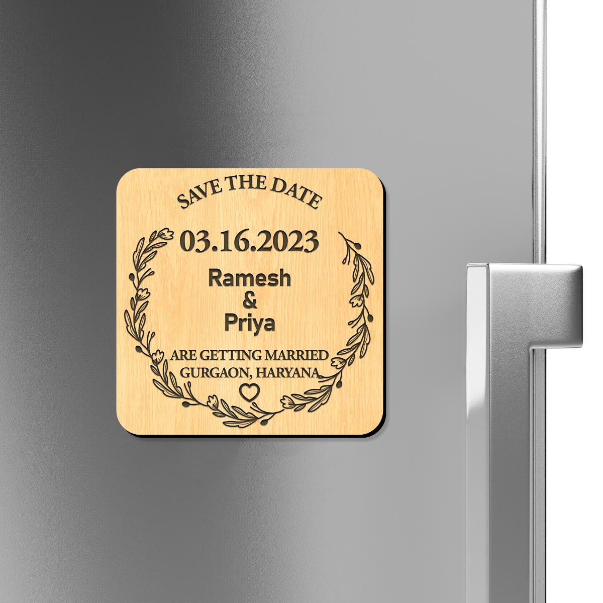 Personalized Save the Date With Name Engraved Wooden Magnet For Couple