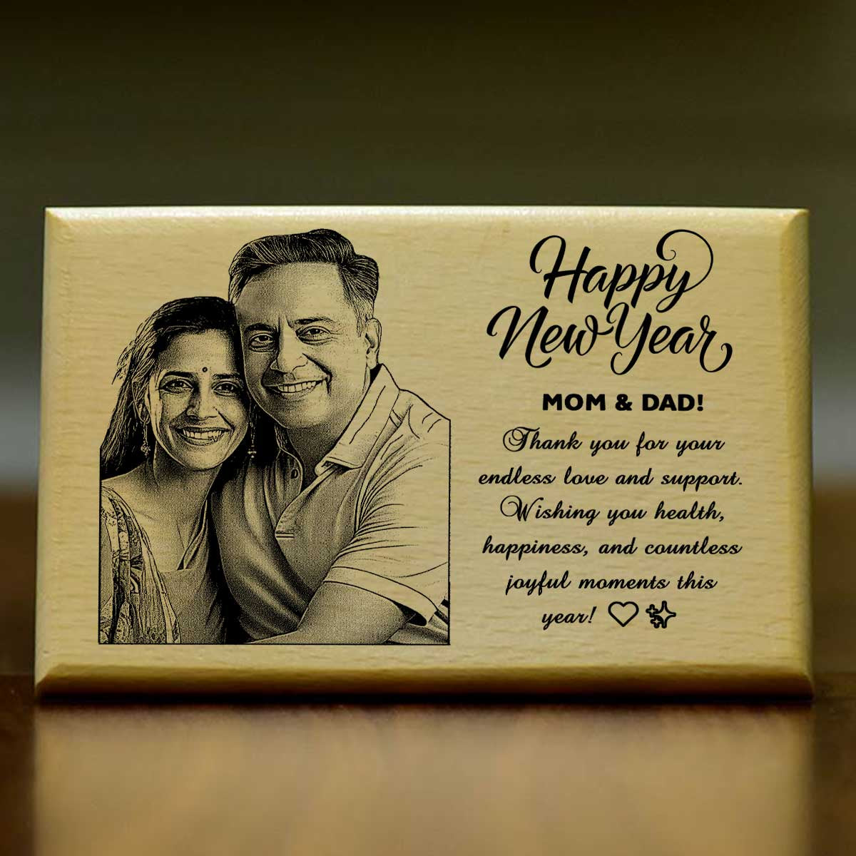 Personalized New Year Wooden  Engraved Photo Frame for Mom & Dad
