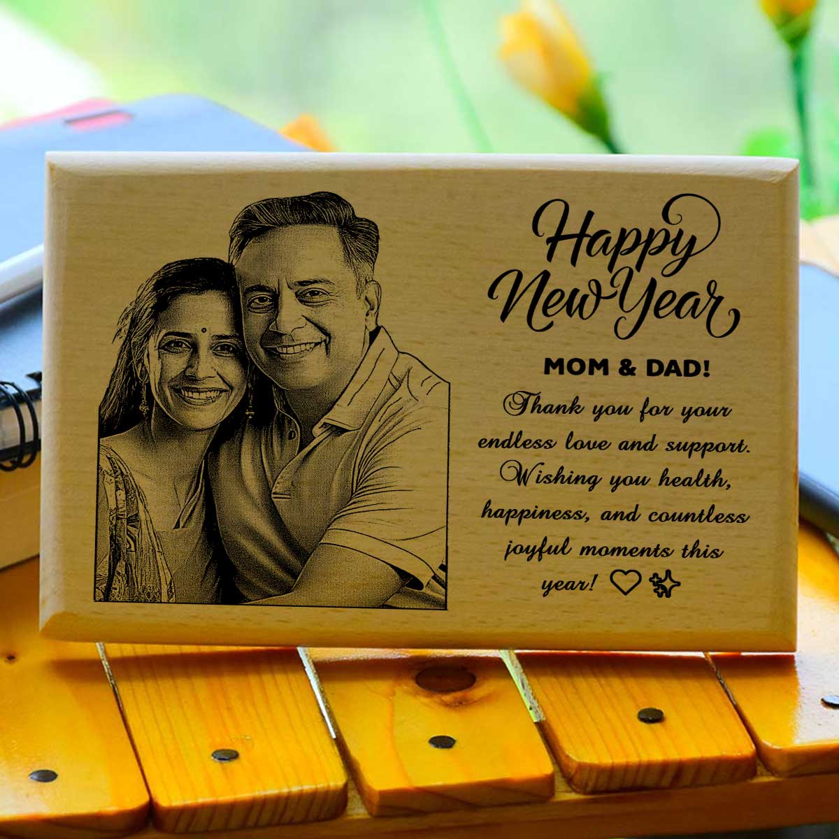 Personalized New Year Wooden  Engraved Photo Frame for Mom & Dad