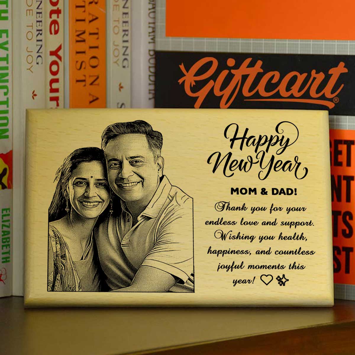 Personalized New Year Wooden  Engraved Photo Frame for Mom & Dad