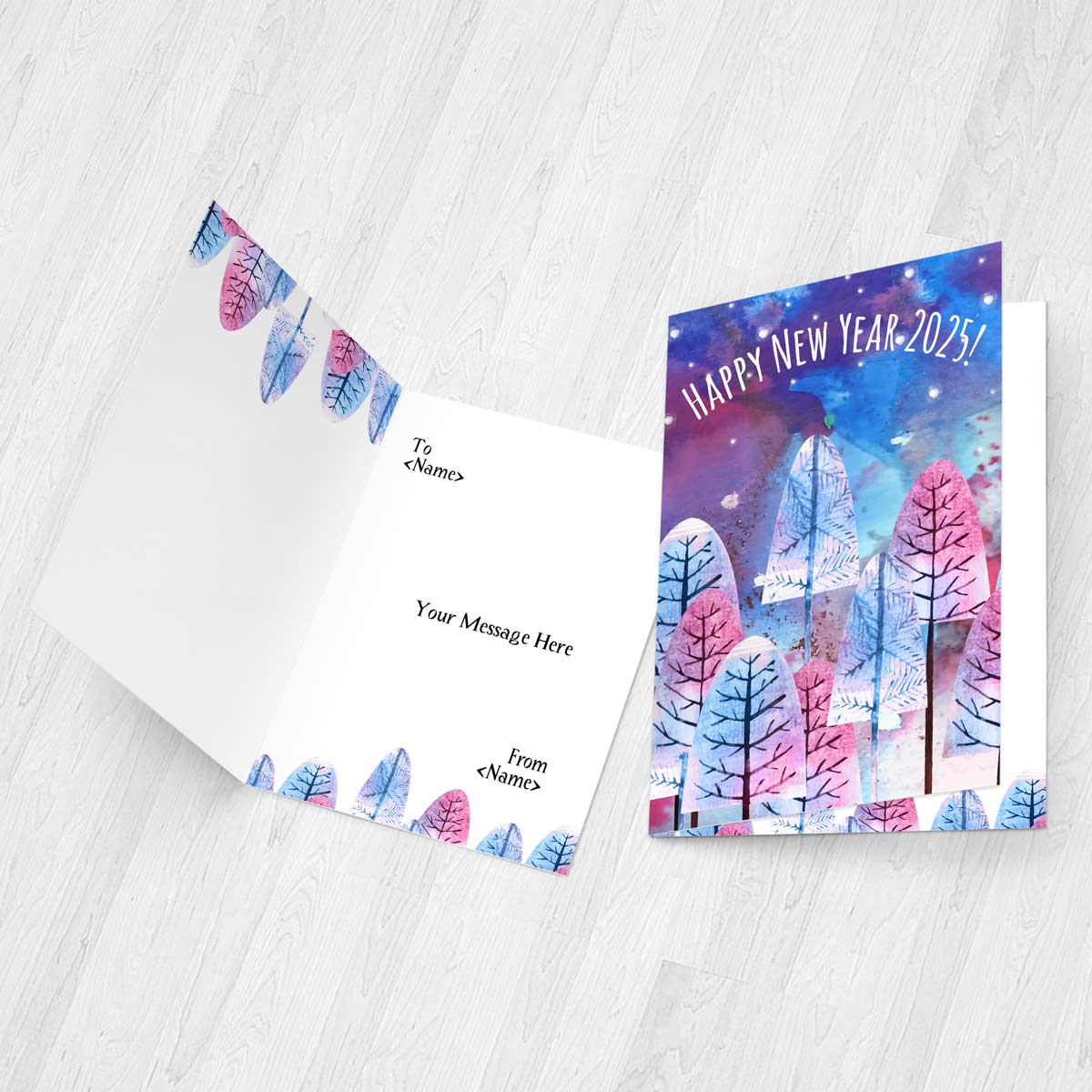 Happy New Year 2025 Drawing Printed Greeting Card