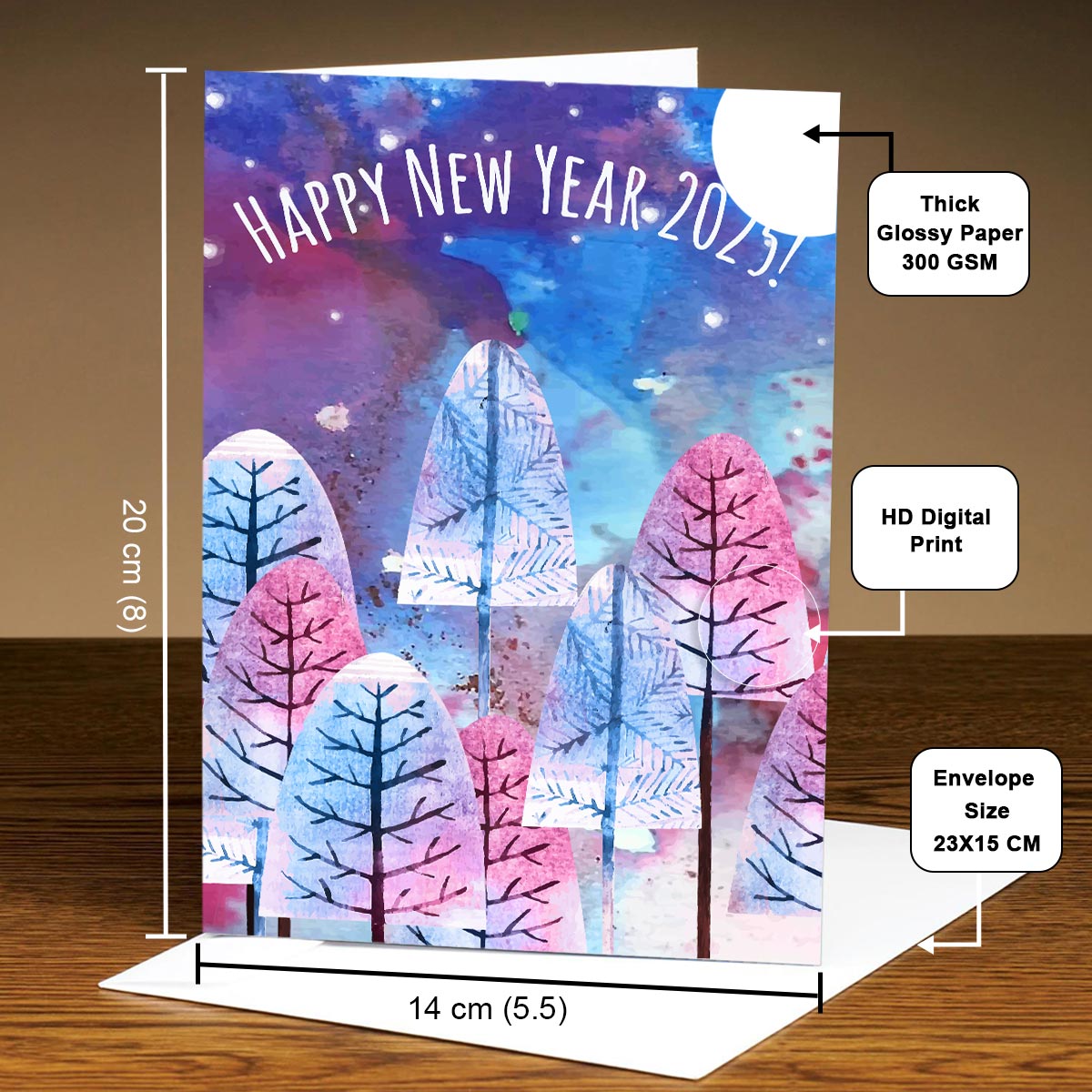 Happy New Year 2025 Drawing Printed Greeting Card