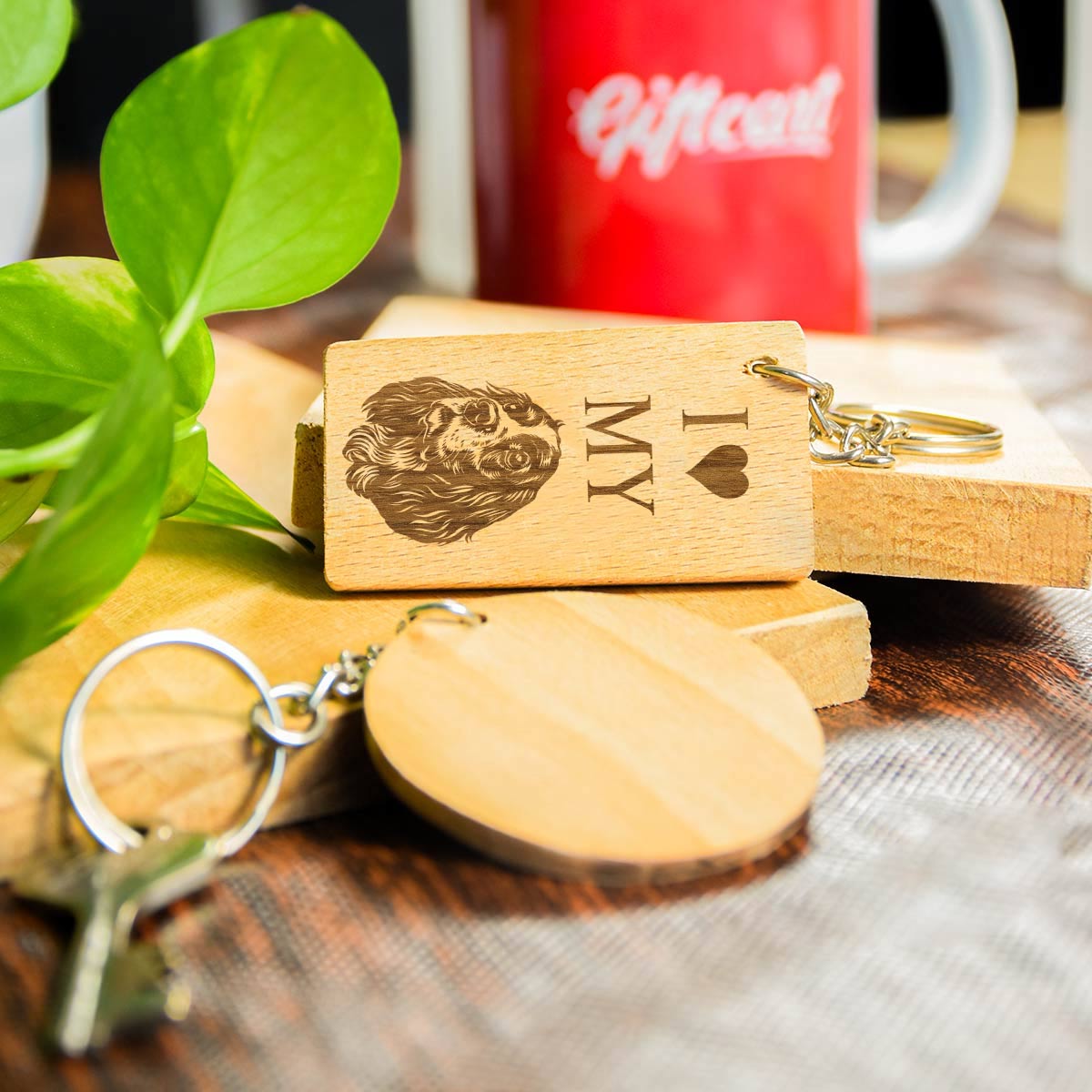 Love My Dog Engraved Wooden Keychain