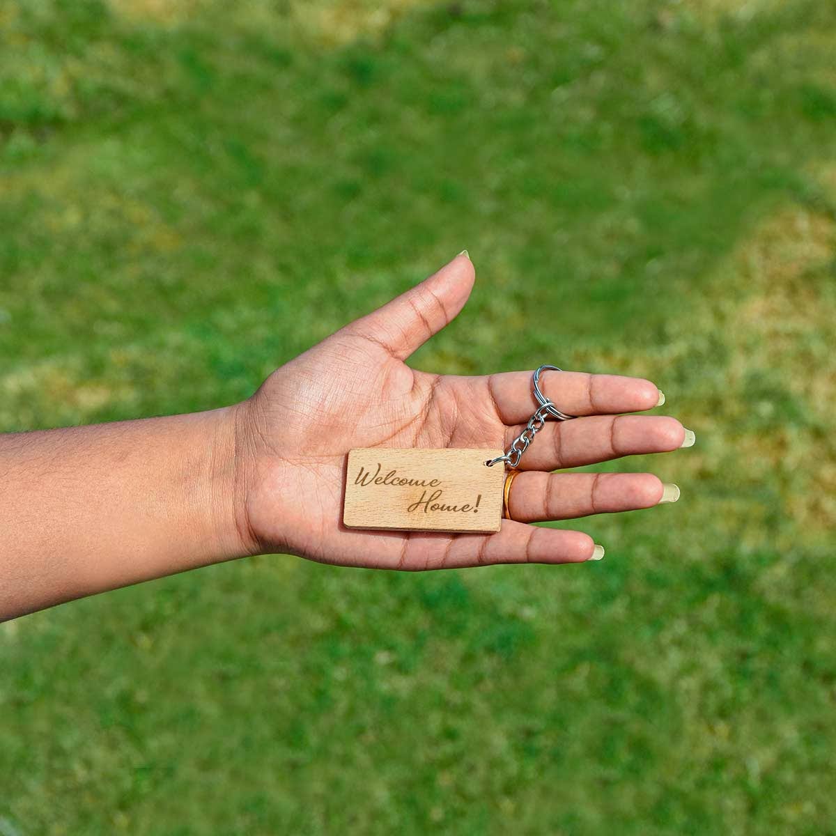 Welcome Home Engraved Wooden Keychain