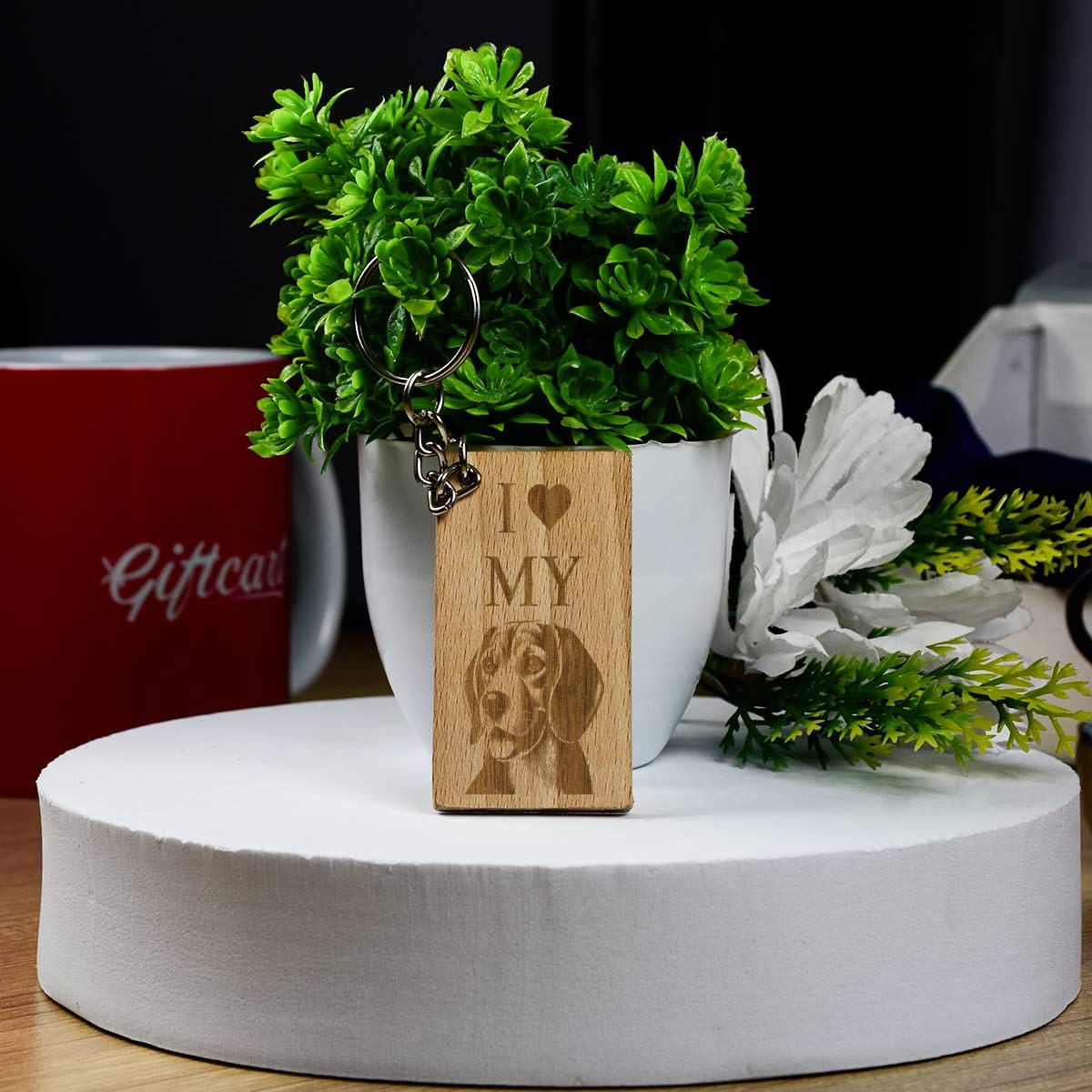 Love My Dog Engraved Wooden Keychain