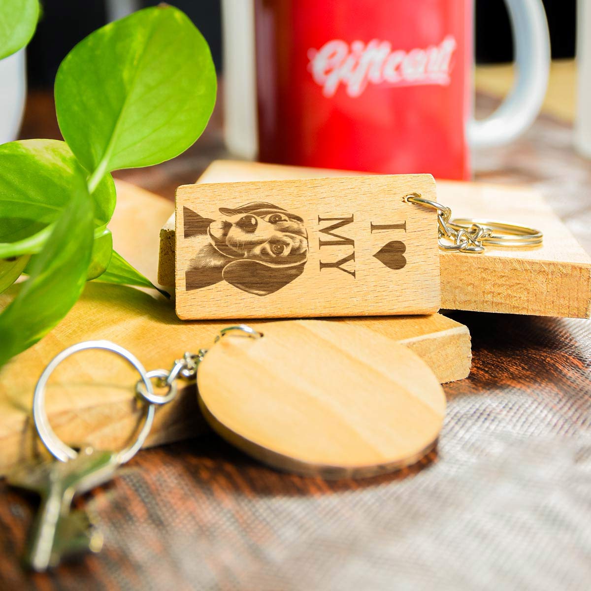 Love My Dog Engraved Wooden Keychain