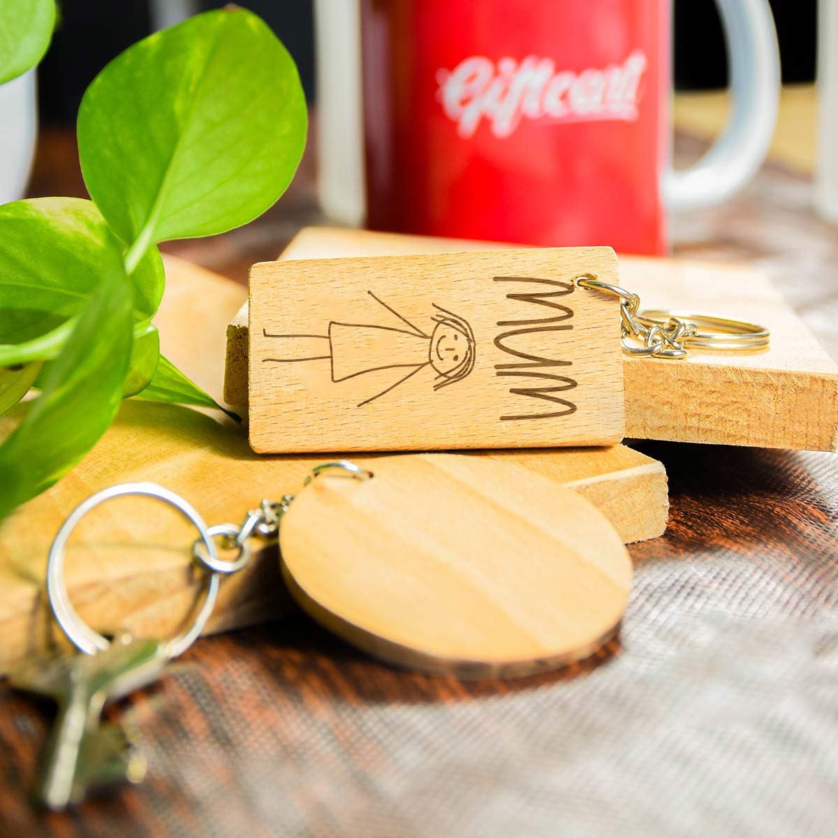 Mum Printed Engraved Wooden Keychain