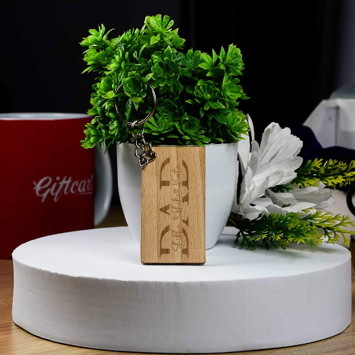 Personalized Dad Engraved Wooden Keychain