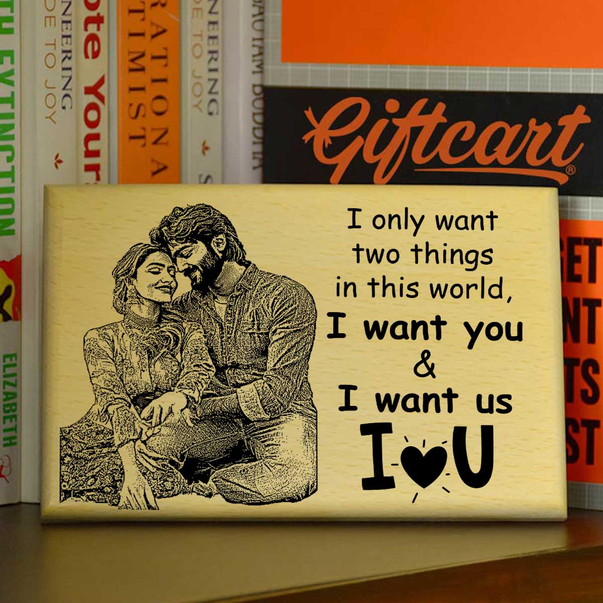 Personalized I Love You Engraved Wooden Photo Frame for Valentine's Day