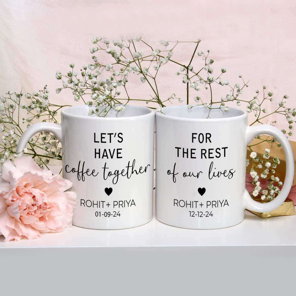 Personalized Set of 2 Let's Have Coffee With Name Coffee Mug Gift For Couple