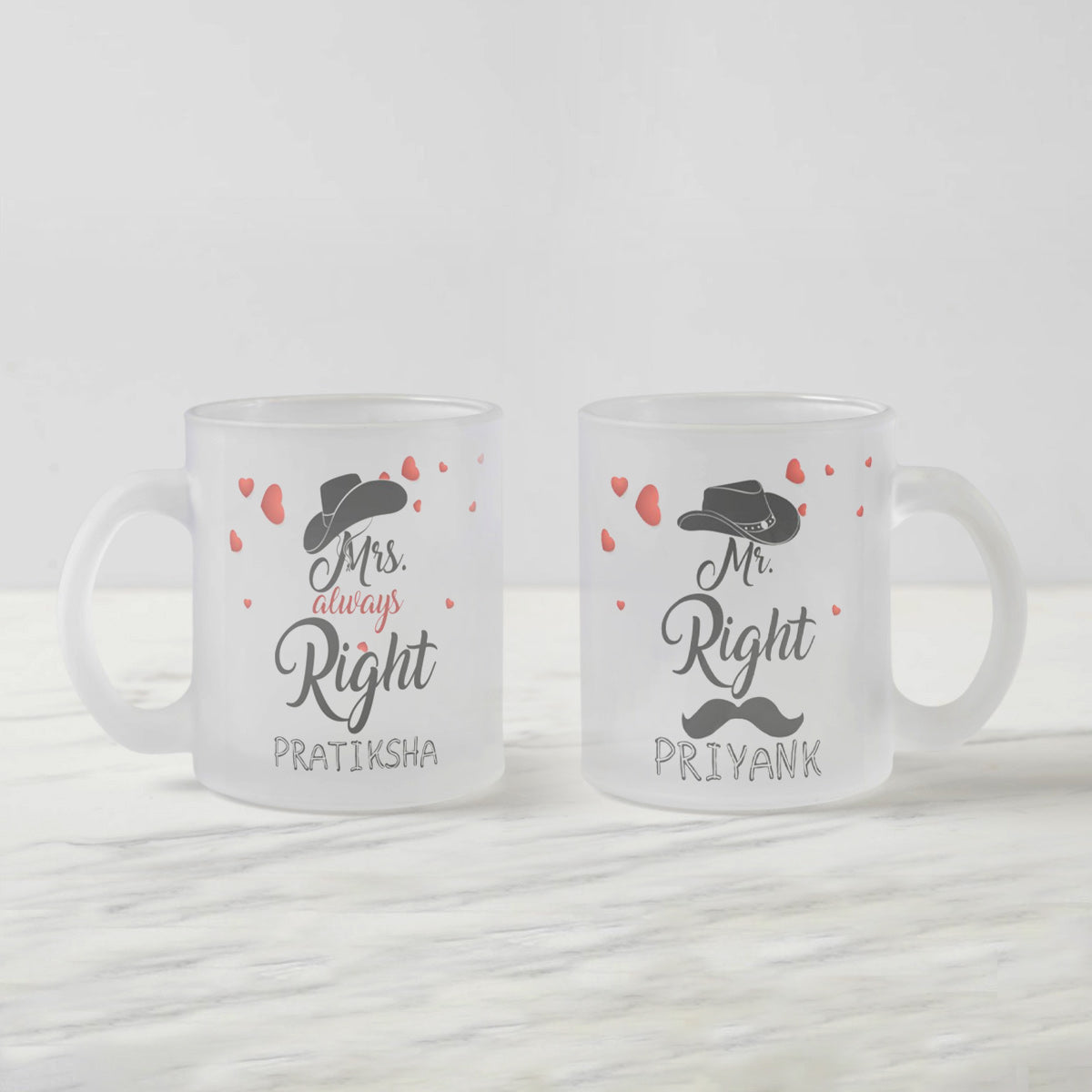 Personalized Mr And Mrs Right Set Of 2 Frosted Coffee Mug For Valentine's Day