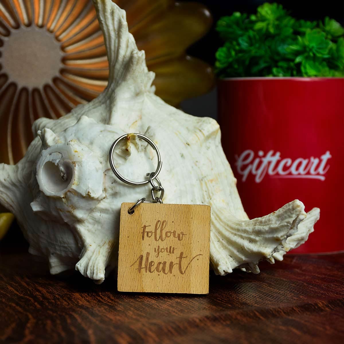 Follow Your Heart Engraved Wooden Keychain for Couple